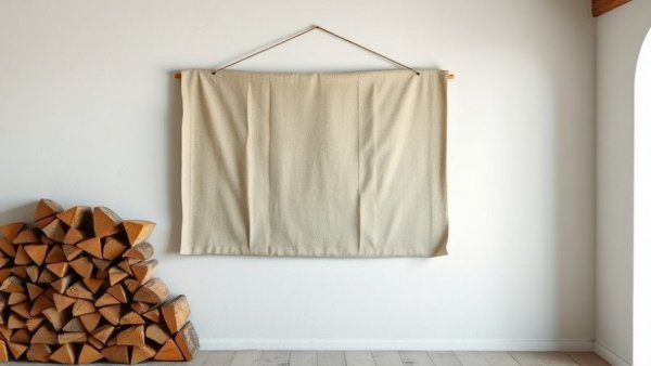 Minimalist fabric-covered pinboard in a home office setting.