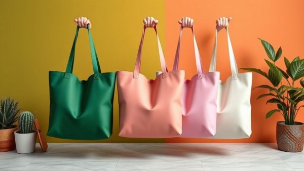 High-Res Tote Bag Mockups in green, pink, and white displayed creatively.
