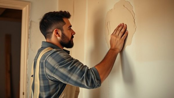 Commercial plastering services expert, focused, in action