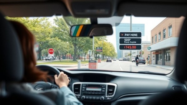 Drive-thru scene with cars lined up, mobile ordering concept.