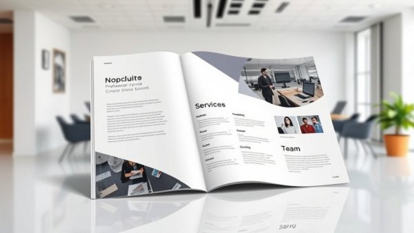 Modern corporate business brochure design template showcasing clean layout and professional sections.