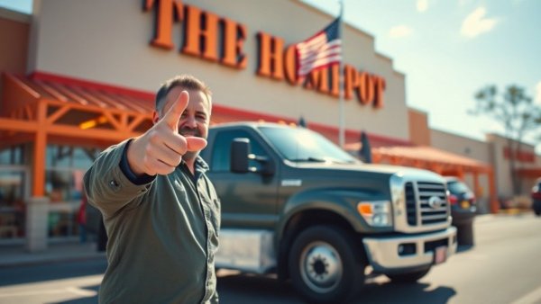 Enthusiastic man at Home Depot for American DIY home improvement.