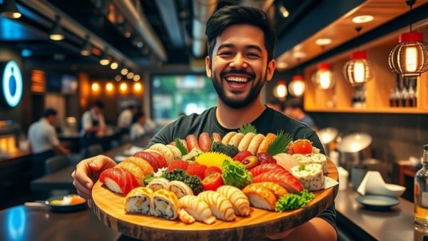 Diverse sushi platter in top Los Angeles izakaya.