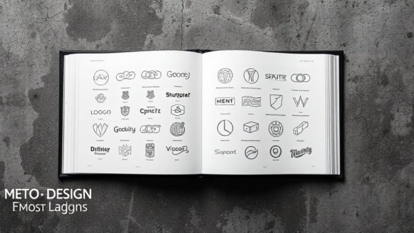 Minimalist book on logo design with open pages showcasing sketches.