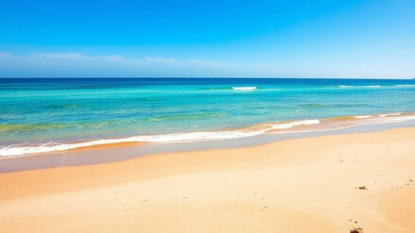 Beautiful beach under clear sky with ocean view.