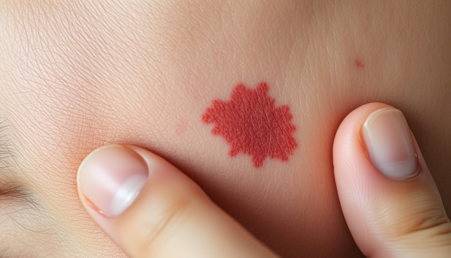 Close-up of scar discoloration after plastic surgery.