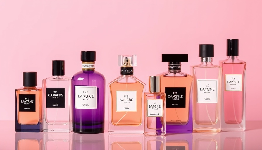 Elegant designer perfumes collection on pink background.