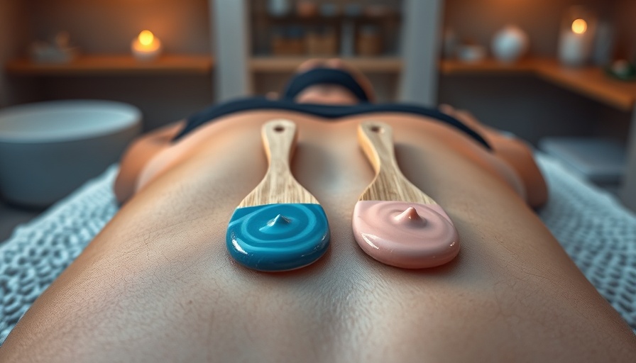 Back waxing types: blue and pink wax on spatulas in spa setting.