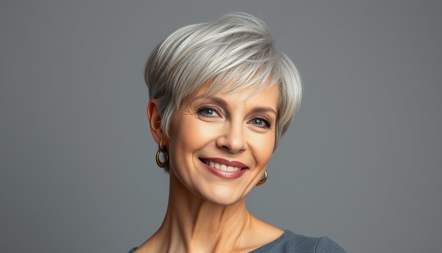 Stylish short haircut for women over 40, silver pixie style.