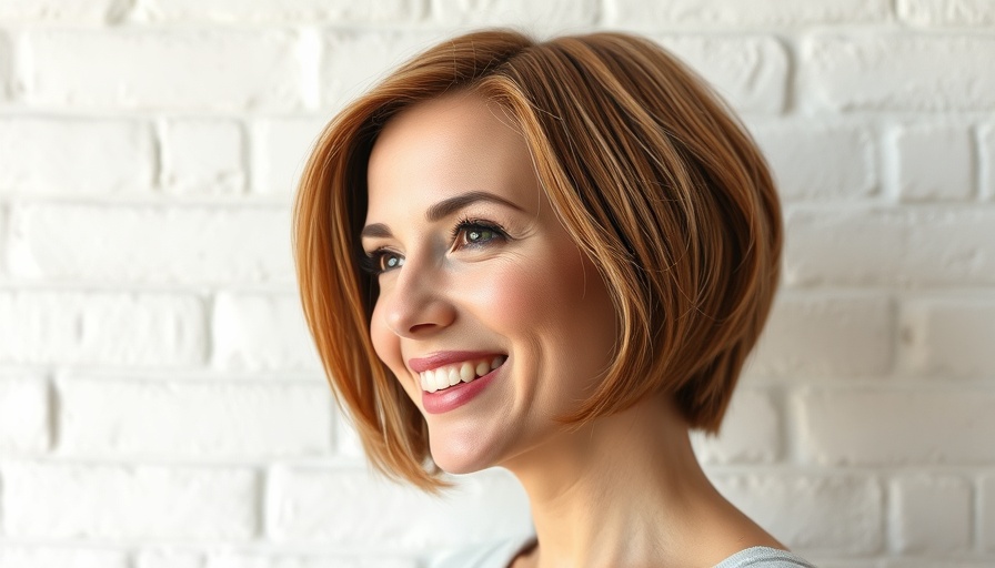 Woman with bronde hair smiling against brick wall.