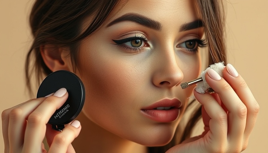 Woman applying makeup, setting powder technique tutorial.