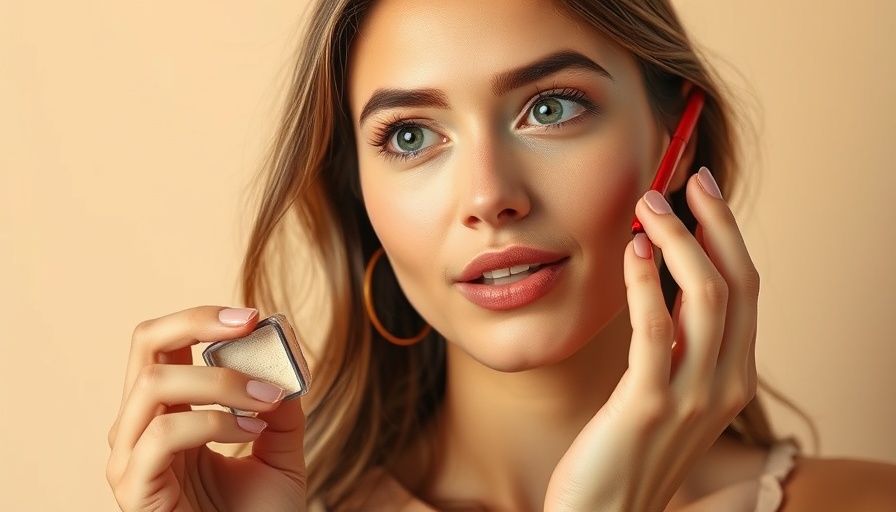 Engaged woman explaining drugstore setting powder, makeup tutorial focus.