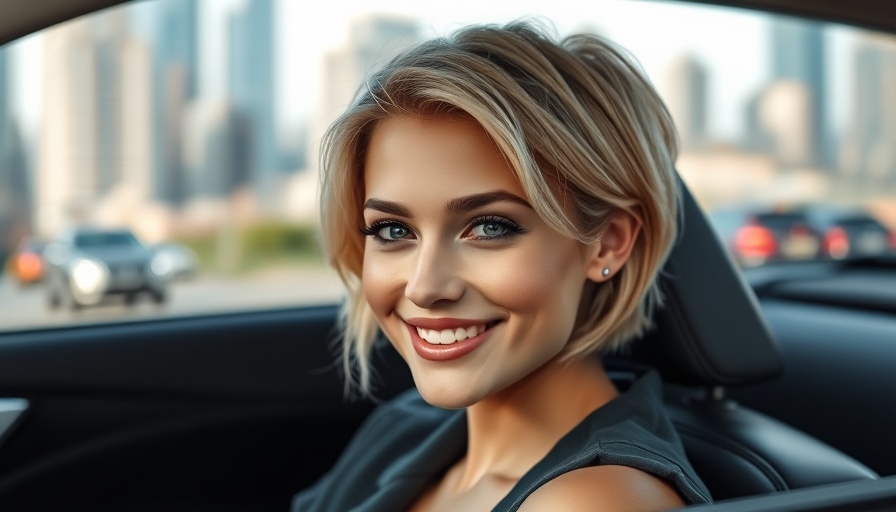 Chic short blonde hair ideas for women in car.