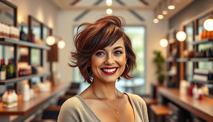 Woman with trendy 70s hairstyle smiling in a salon.