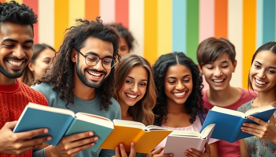 Diverse group reading and using devices with colorful background; how to make money with affiliate marketing from home.
