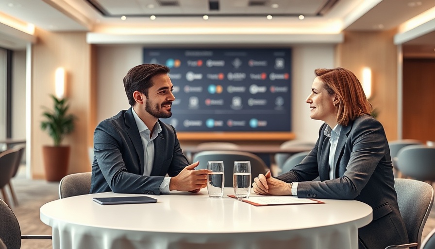 Two professionals discussing hotel distribution using AI.
