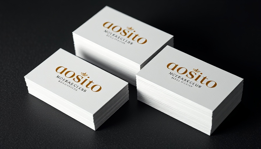 Photoshop mockup of stacked business cards with gold and white text.