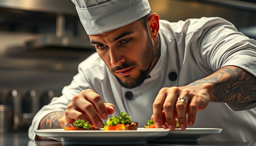 Tattooed chef plating gourmet dish illustrating personalization in high-end restaurants.