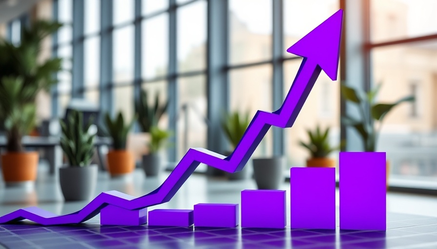Integrated Marketing Communications for PPC Ads: Purple arrow chart in modern office.