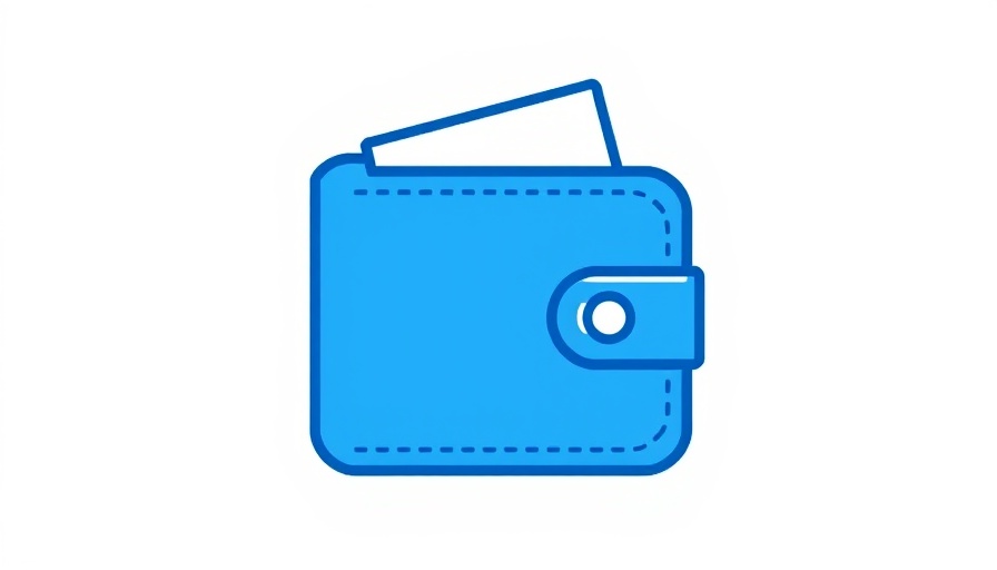 Minimalist blue wallet icon on white background.