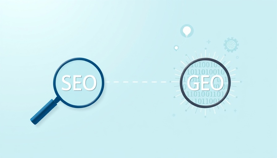 Illustration showing transition from SEO to GEO with digital icons.