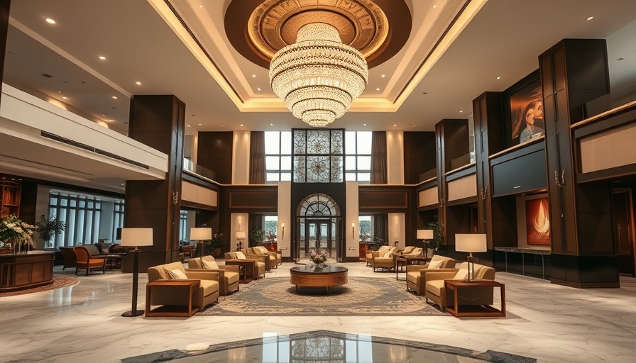 Luxurious hotel lobby in Spain with modern furnishings and plush seating.