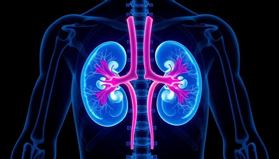 X-ray illustration of kidneys highlighting anatomical details. Are the kidneys linked to dementia and vision health?