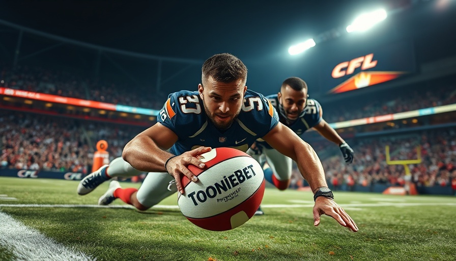 ToonieBet CFL partnership, dynamic football scene with players and branding.