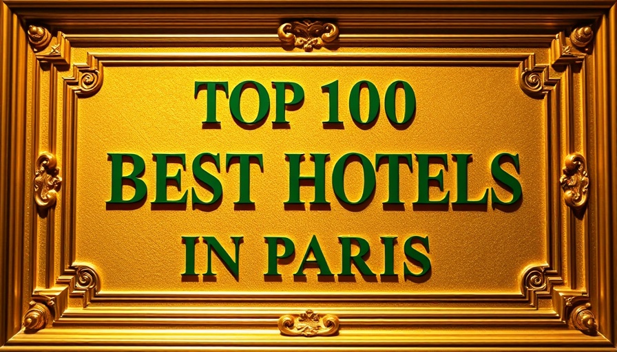 Top luxury hotels in Paris gold plaque with green text.