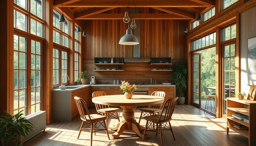 Modern rustic kitchen extension with wooden dining area and natural light.