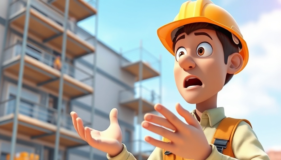 Domestic & Commercial Scaffolding animated worker reacts to scaffolding.