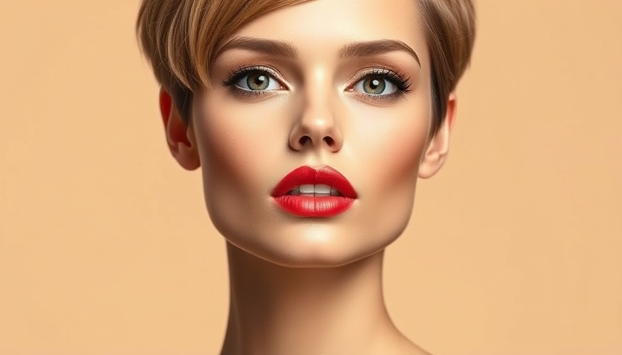 Stylish woman with perfect red lips tutorial in photorealistic style.