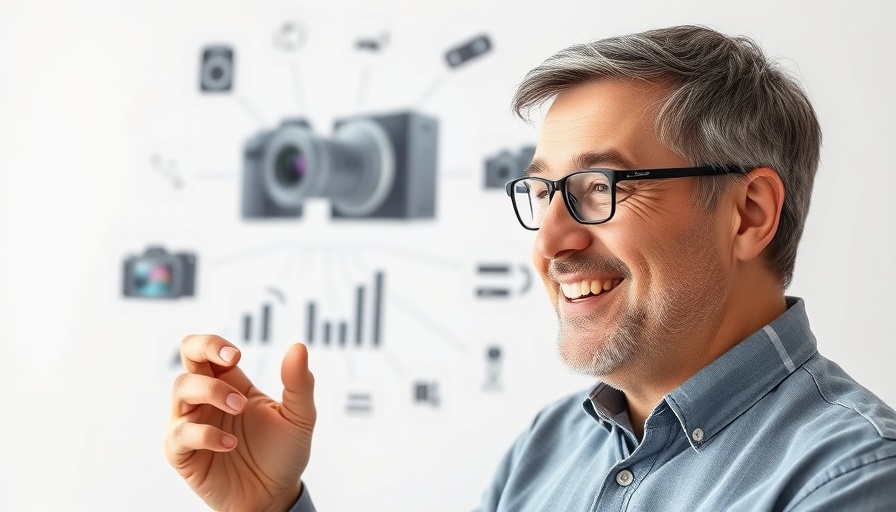 Man discussing coherent water health benefits with product visuals.