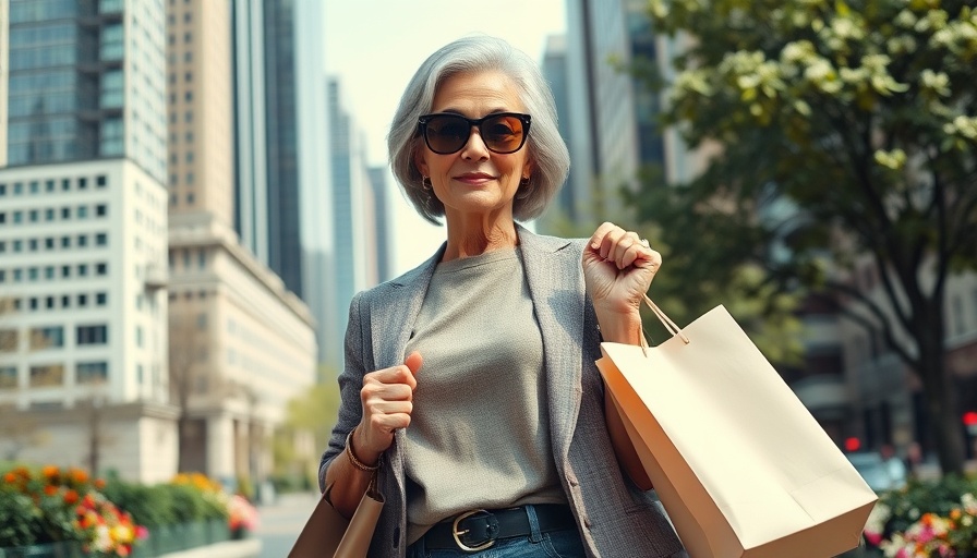 Confident older woman in city park embracing fashion, highlighting the best makeup tips for women over 40.