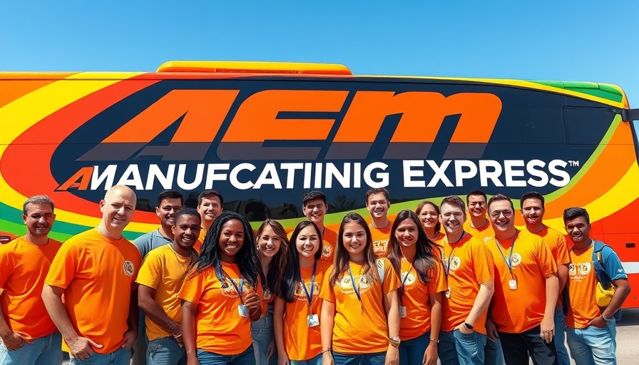 AEM Manufacturing Express Texas Tour group in front of bus
