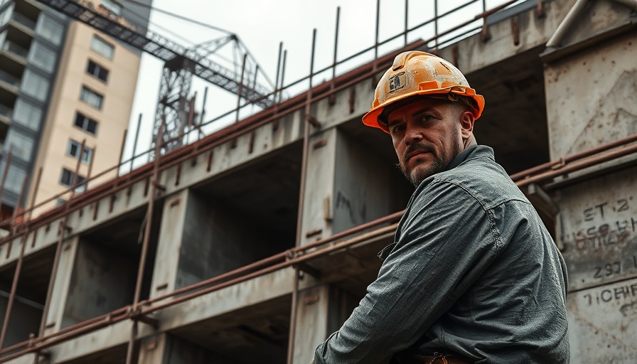 Construction site worker in maximum working temperature conditions, building.