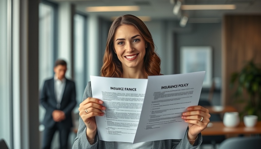 Professional presenting insurance policy in modern office setting.