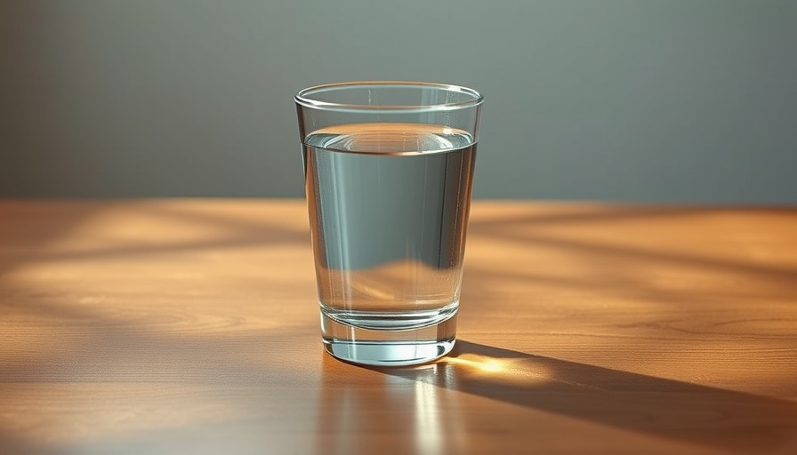 Clear glass of water on a wooden table, coherent water health benefits.