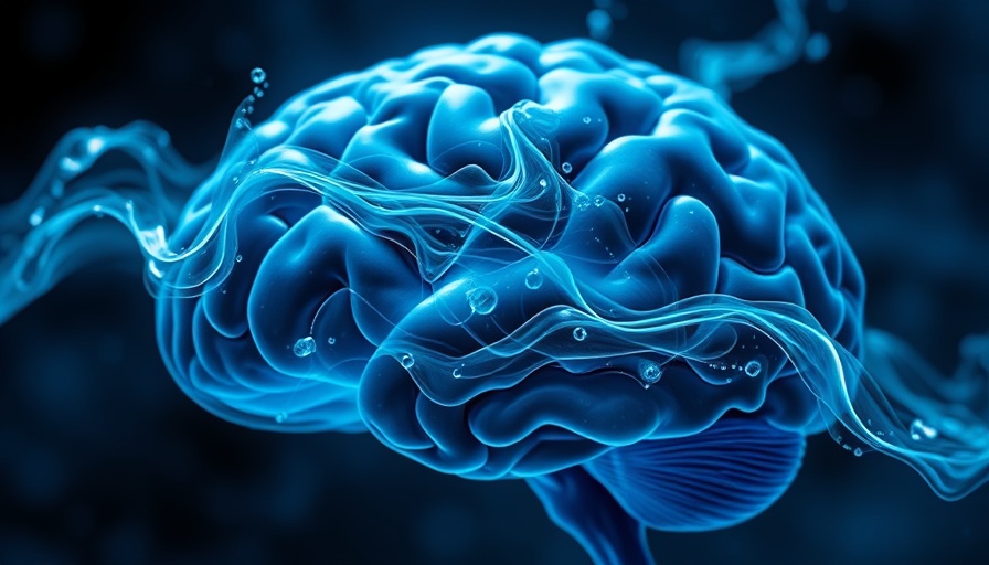 Coherent water effects on brain depicted with flowing water on neural illustration.