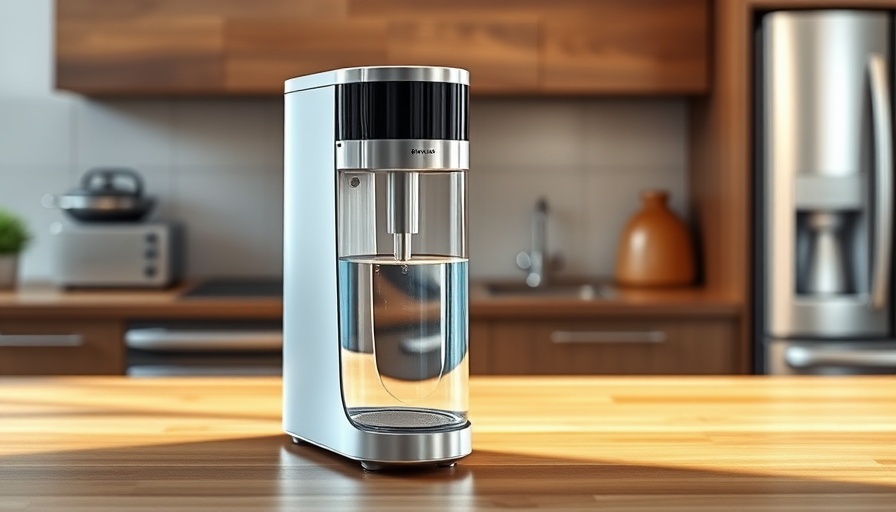 Structured water device on a kitchen counter highlighting health benefits