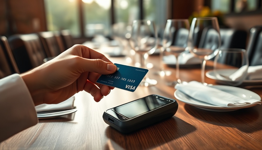 Merchant services in fine dining with credit card payment in upscale setting.