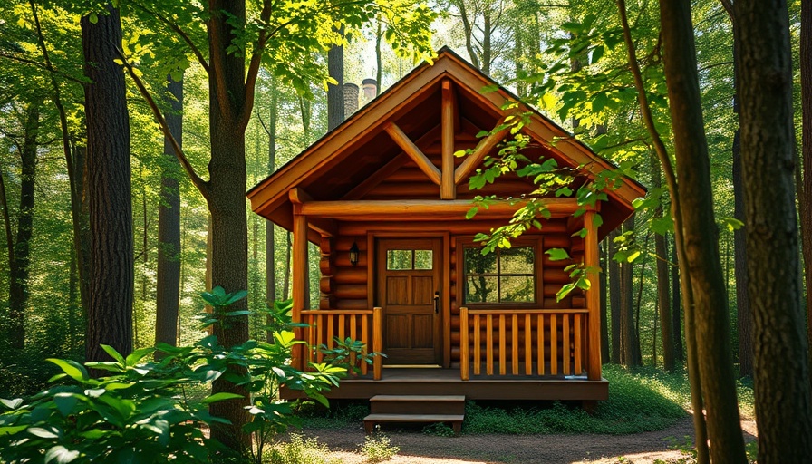 Charming wooden cabin in forest, highlighting home extension concept.