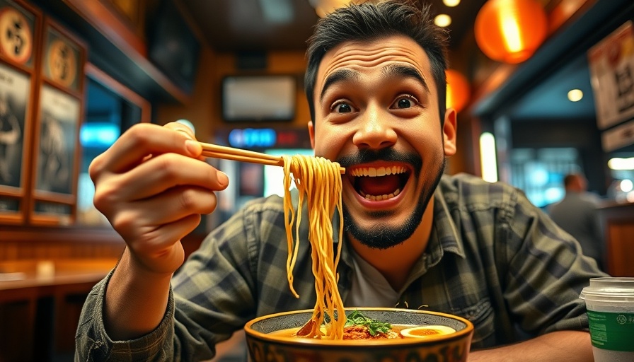 Man enjoying ramen at a Japanese ramen bar.