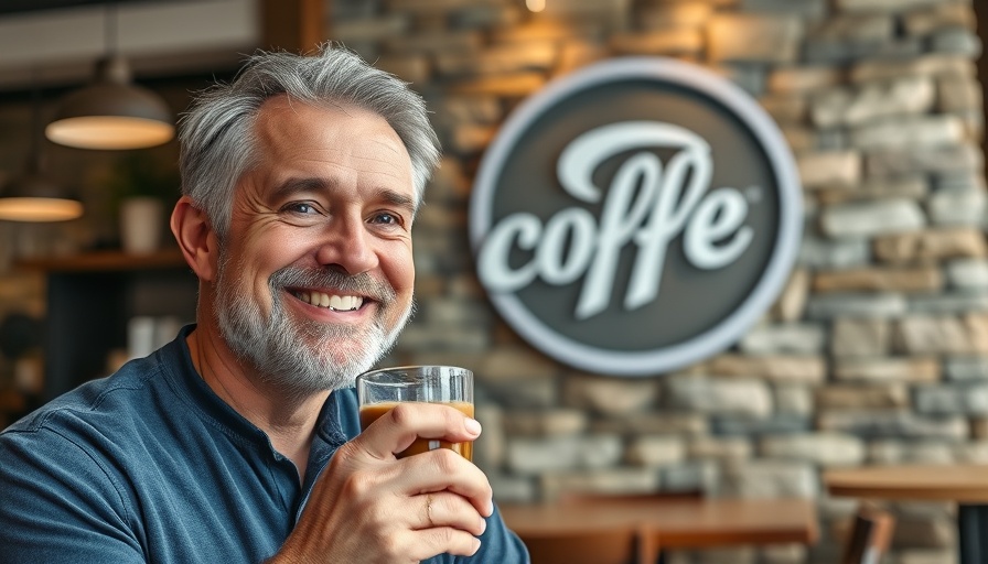 Happy man with iced coffee at a specialty coffee shop