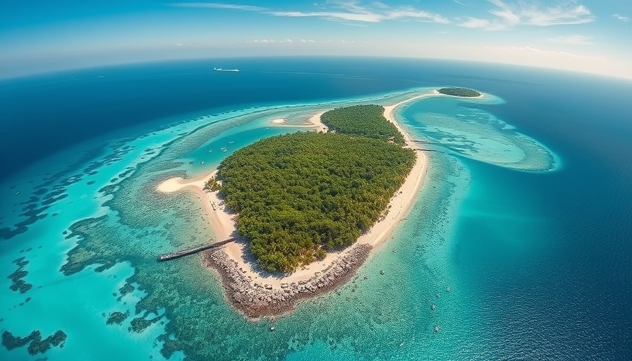 Aerial view of One&Only Resort Fiji island with lush greenery.