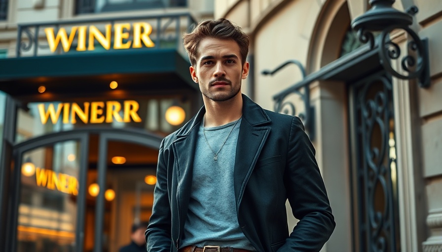 Stylish urban scene with man and wine bar sign, best wine bar near me.