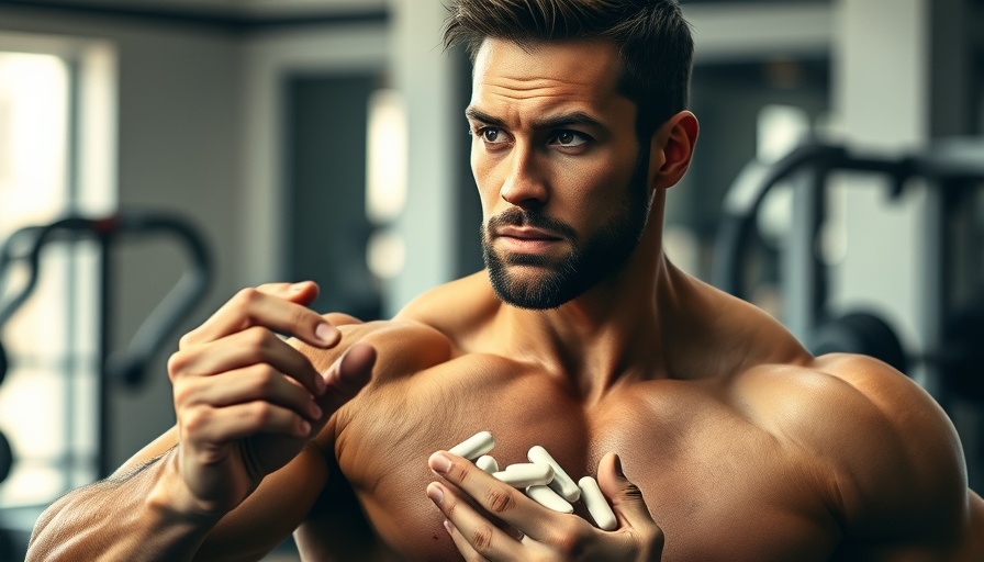 Ecdysterone health benefits depicted with muscular man holding supplements.