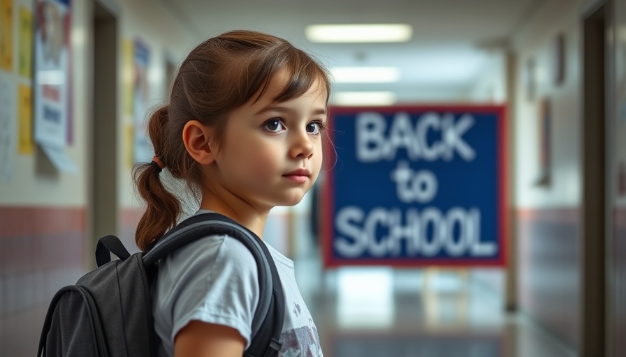 Girl in school hallway looking thoughtful, back to school theme.