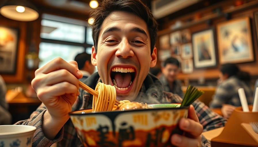 Best ramen in Orange County enjoyed by happy diner.