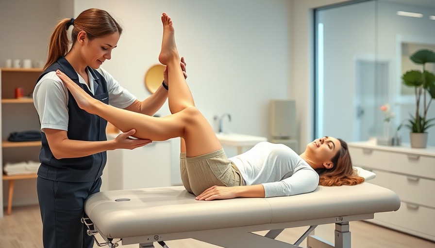 Muscle therapy benefits for runners: therapist stretching a client's leg.